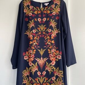 Xhilaration Navy Dress with Floral Embroidery